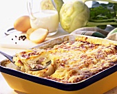 Potato and kohlrabi bake with ham