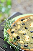 Spinach tart with feta and olives