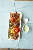 Stuffed pepper with a basil dip