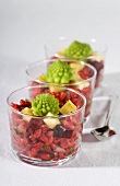 Red pasta salad with Romanesco broccoli and beetroot