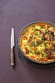 Salmon quiche with herbs and bran