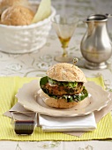 Chickpea and spinach burger with dolce latte and pomegranate syrup