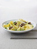 Pappardelle with Salsiccia dumplings and peas