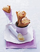 Strawberry-vanilla ice cream in ice cream cones