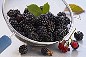 Blackberries in a sieve