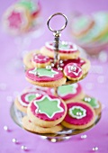 Christmas cookies on a cake stand