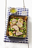 Pork fillet with lima beans and herb sauce