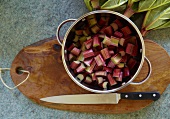 Chopped rhubarb in a pot