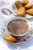 A cup of hot chocolate with madeleines