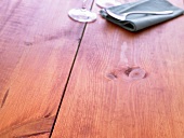 A place setting on a wooden surface