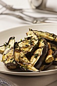 Grilled aubergine slices with mint