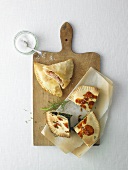 Fried calzone and pizza spinach