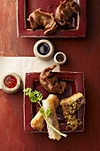 Spring rolls and jiaozi (pasta parcels, China)