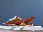Sausage with mustard and bread