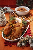 Roast turkey with chestnut stuffing for Christmas dinner