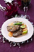 Grilled beef fillet with grapefruit for Christmas dinner