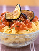 Tagliatelle with tomato sauce and grilled aubergines