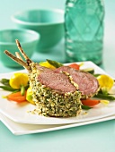 Rack of lamb with herb crust and vegetables