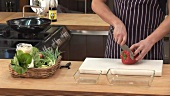 Coring and chopping a red pepper