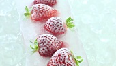 Frozen strawberries on ice