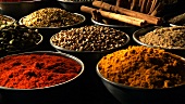 Assorted spices in small containers