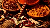 Various spices, some in bowls