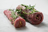 Marinated beef roulade with rosemary and pine nuts