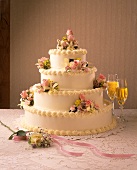 Four Tier Wedding Cake with Pink Roses