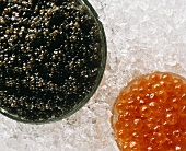 Bowls of Red and Black Caviar