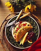 Pesto and Tomato Omelet with Fruit