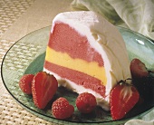 Slice of Molded Ice Cream and Sorbet Layered Cake with Berries