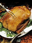 Whole Roast Duck with Carving Fork; Knife