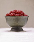 Fresh Raspberries in a Metal Bowl