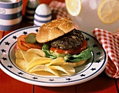 Hamburger with Lettuce and Tomato; Potato Chips