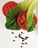 Romaine Lettuce; Tomato Slices; Peppercorns