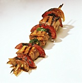 Tofu with Red and Green Pepper and Onion Skewer