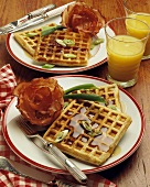 Waffles with Maple Syrup and Ham Flowers