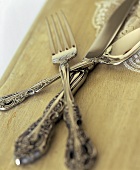 Antique Silverware; Stacked Knife, Spoon and Fork