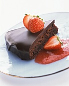 Chocolate Torte with Strawberry Sauce