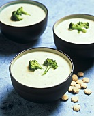 Three Bowls of Cream of Broccoli Soup