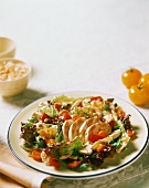 Gemischter Salat mit Hähnchenbrust auf Teller