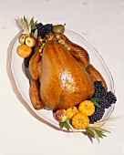 A Whole Stuffed Turkey on an Oval Platter