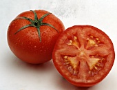 Tomato with Water Droplets; Whole and Half