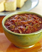 Hearty Chili in a Green Bowl
