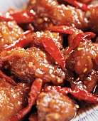 General Tso's Chicken with Red Peppers; Close-Up