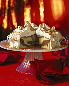 Marble Cake with Meringue Topping; Slice Removed