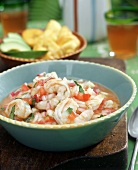 Shrimp Ceviche in a Turquoise Bowl