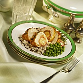 Chicken Cordon Bleu with Rice and Peas