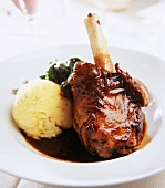Lamb Shank with Mashed Potatoes and Spinach
