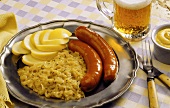 Bavarian Skillet Dinner: Sausage with Sauerkraut; Beer